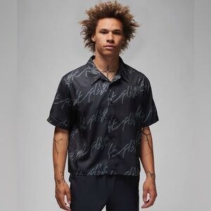 Nike Jordan Essentials Flight Black and Grey Button Down Shirt sz LG